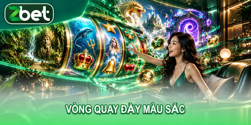 Nữ người chơi trưởng thành tương tác với màn hình slot mở rộng vào căn phòng